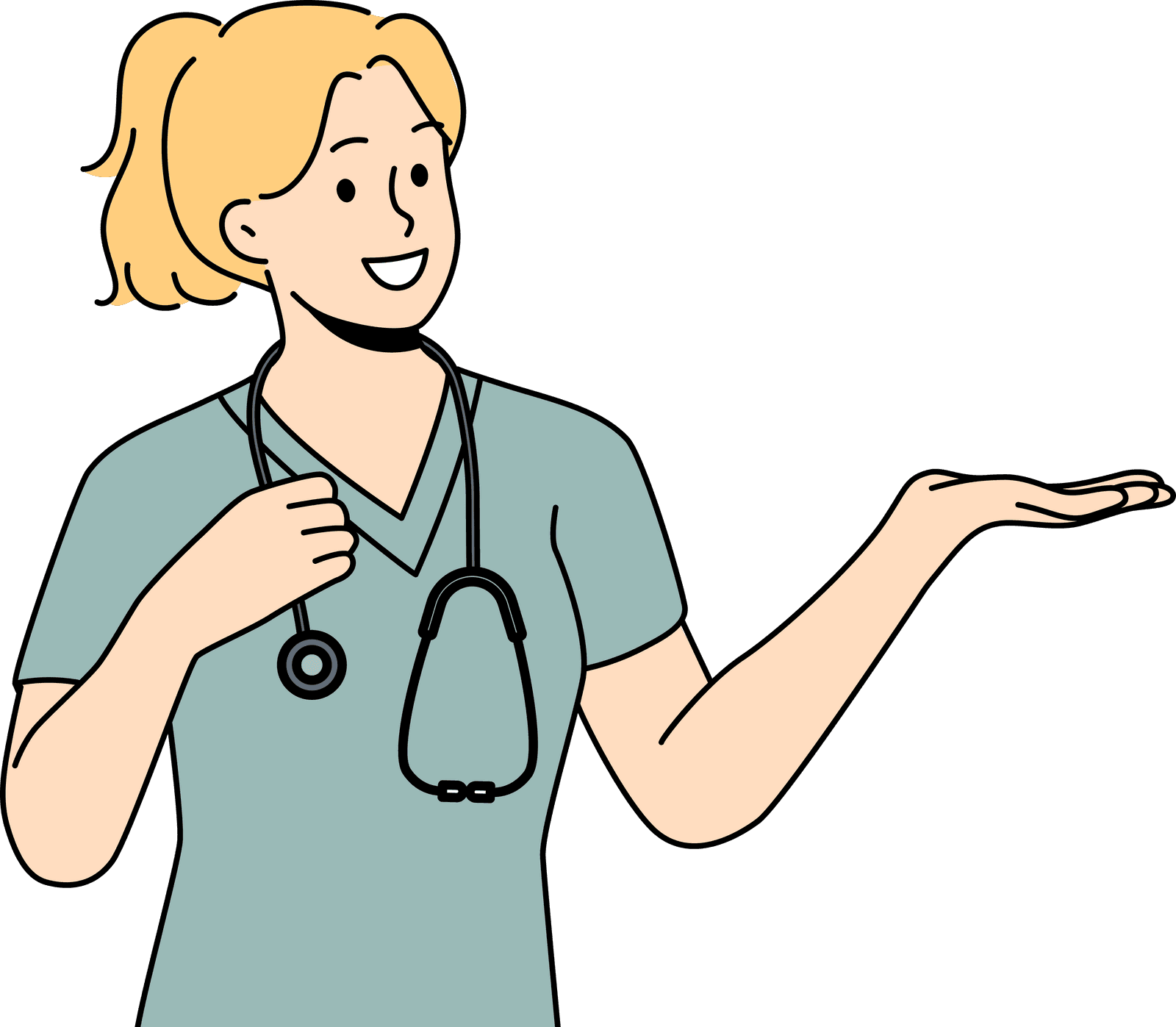 医療機関のメリットを説明する医師の女性のイラスト